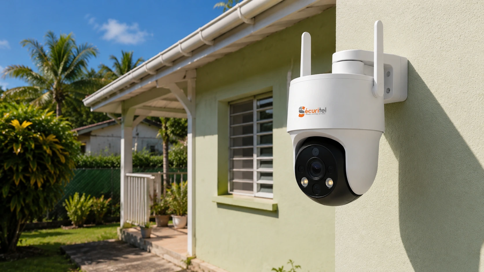 Caméra de surveillance wifi installée sur une maison en Martinique